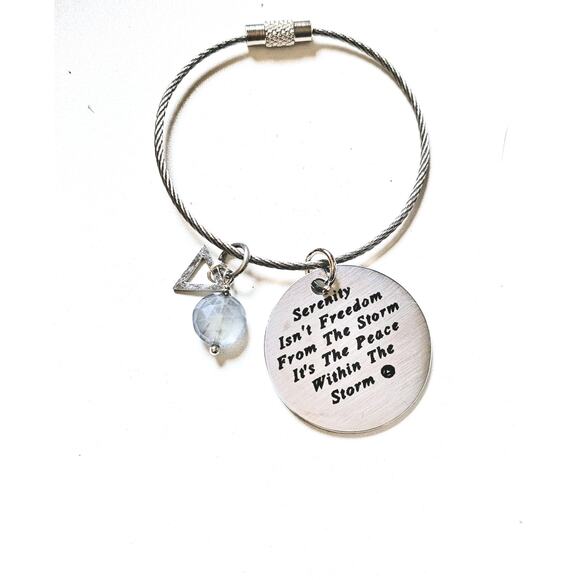 Serenity Quote Keychain Labradorite Recovery AA Alcoholics Anonymous Keyring - Picture 1 of 6